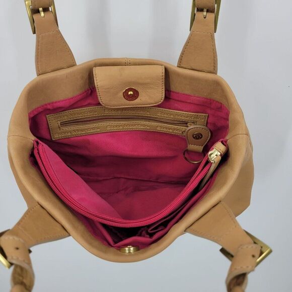 Stone Mountain Tan Genuine Leather Double Top Handle Handbag Buckle Neutral Boho - Picture 12 of 14